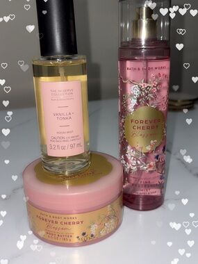 Bath & Body Works Forever Cherry Body Butter/Spray and Vanilla Tonka room spray
